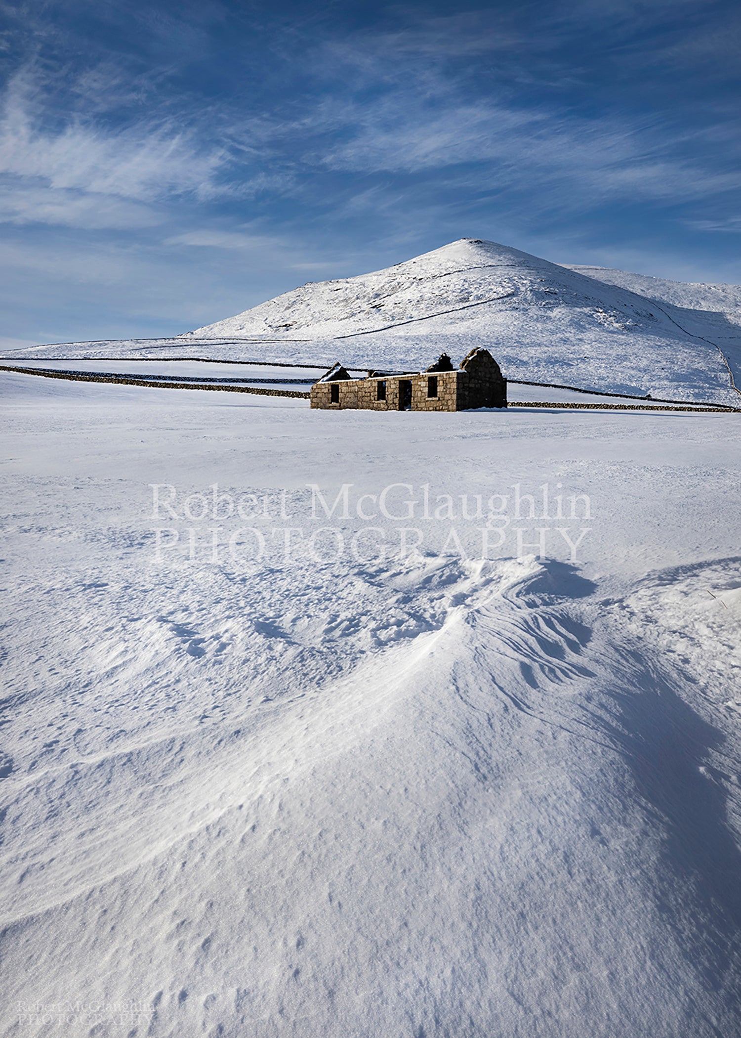 Cottage in snow, Slieve Binnian, Co. Down