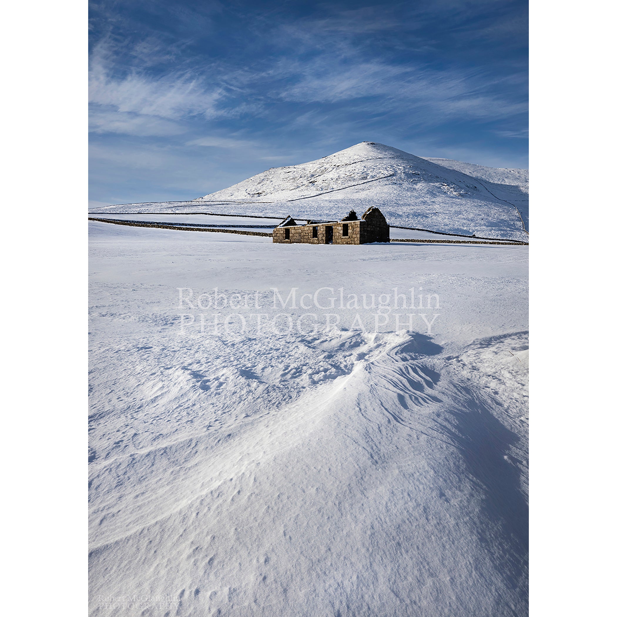Cottage in snow, Slieve Binnian, Co. Down